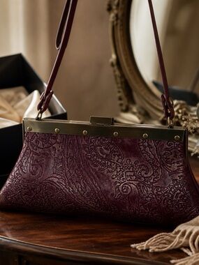 Women's Embossed Paisley Top-Handle Bag in Deep Burgundy. Patricia Nash